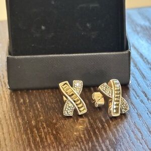 Sterling Silver “X” with black stones stud earrings with backs and box